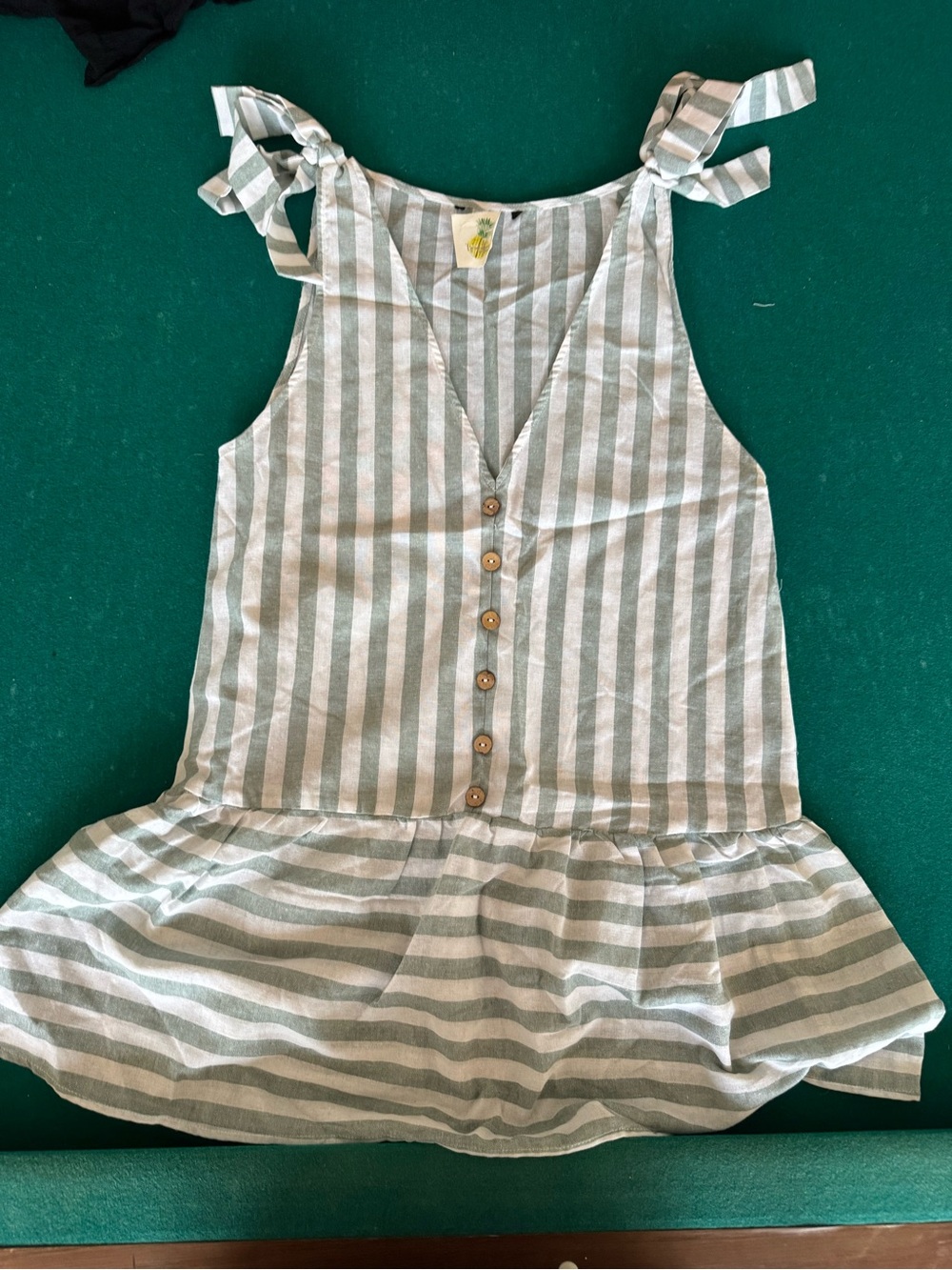 Girls Striped Tie-Shoulder Sundress - Green & White